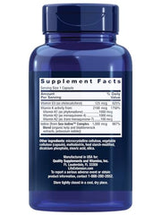 Close-up of Life Extension label showing vitamin D3 and K2