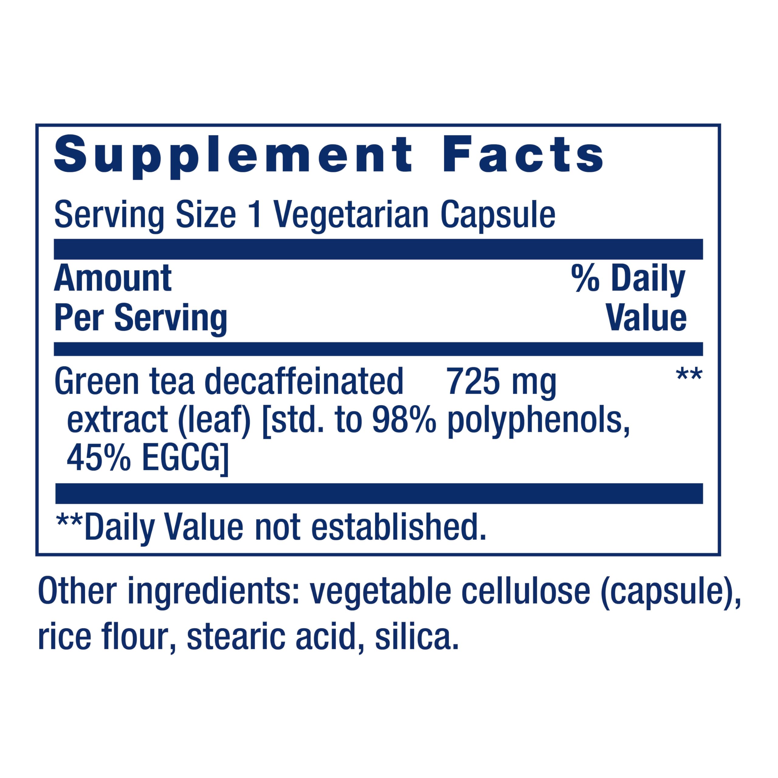 Supplement facts panel showing 725 mg per capsule