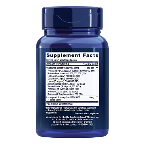 Close-up of label showing 10 digestive enzymes and B. coagulans probiotic