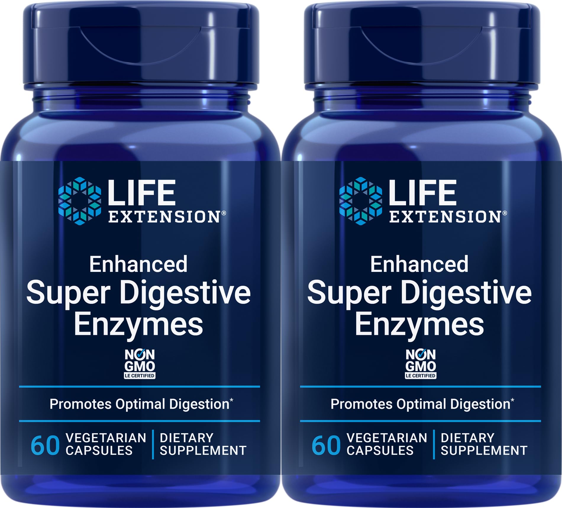 Life Extension Enhanced Super Digestive Enzymes bottle front for supporting protein and fat digestion