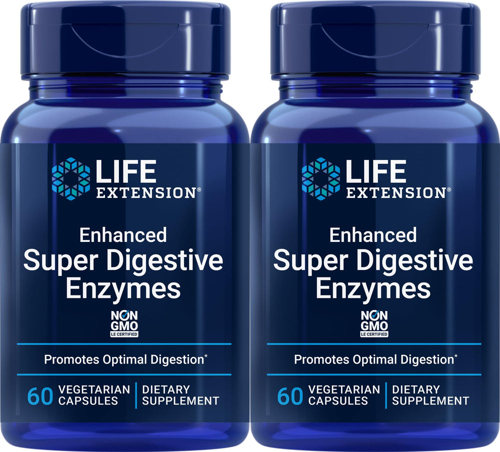 Life Extension Enhanced Super Digestive Enzymes bottle front for supporting protein and fat digestion