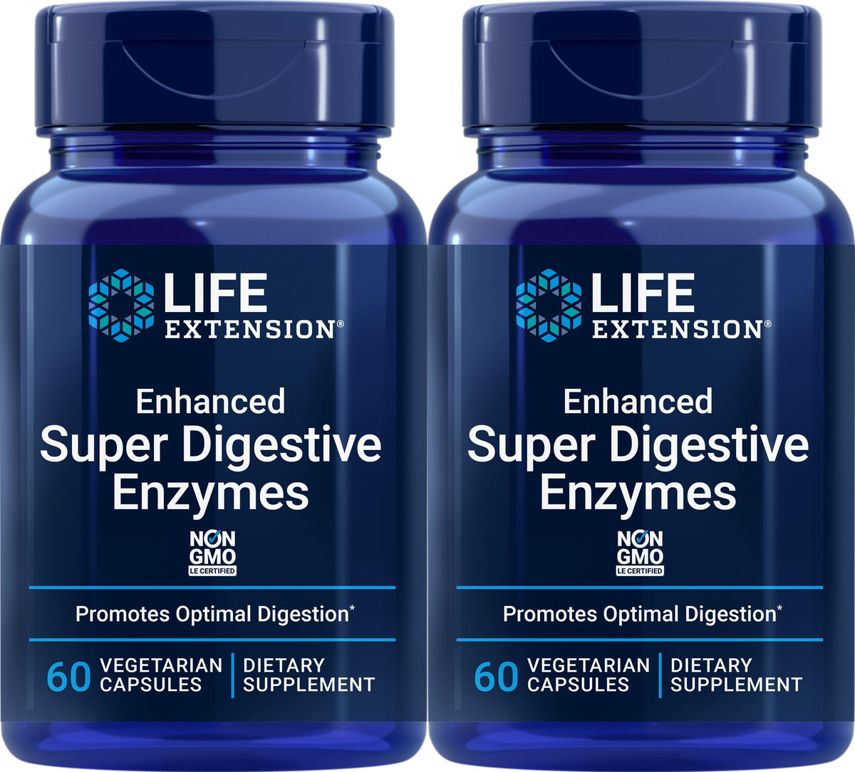 Life Extension Enhanced Super Digestive Enzymes bottle front for supporting protein and fat digestion