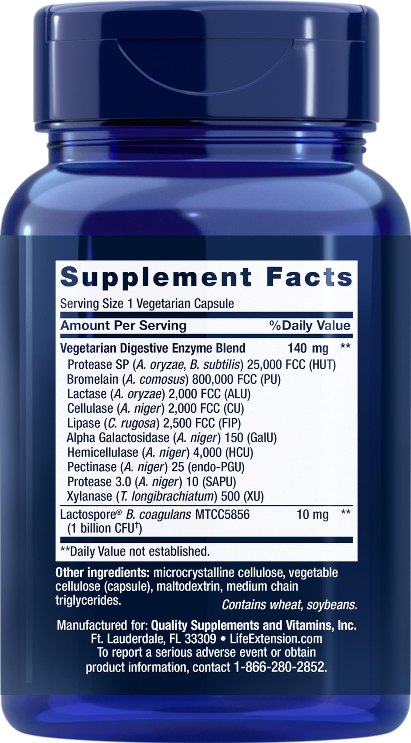 Life Extension Enhanced Super Digestive Enzymes packaging with capsules highlights protein and fat digestion support.