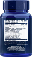 Life Extension Enhanced Super Digestive Enzymes label detail highlighting plant-based enzymes for vegetarian diets