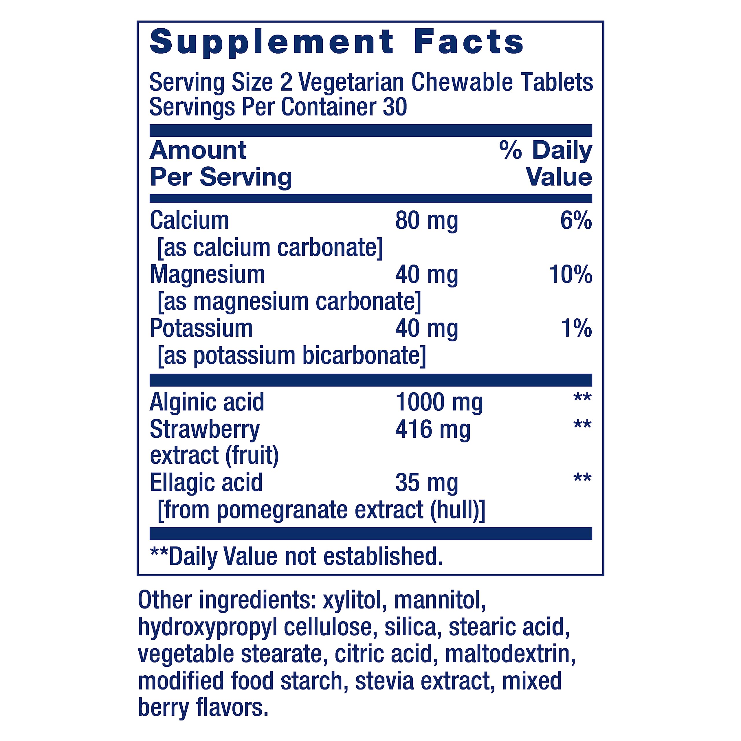 Close-up of alginic acid and potassium bicarbonate ingredients