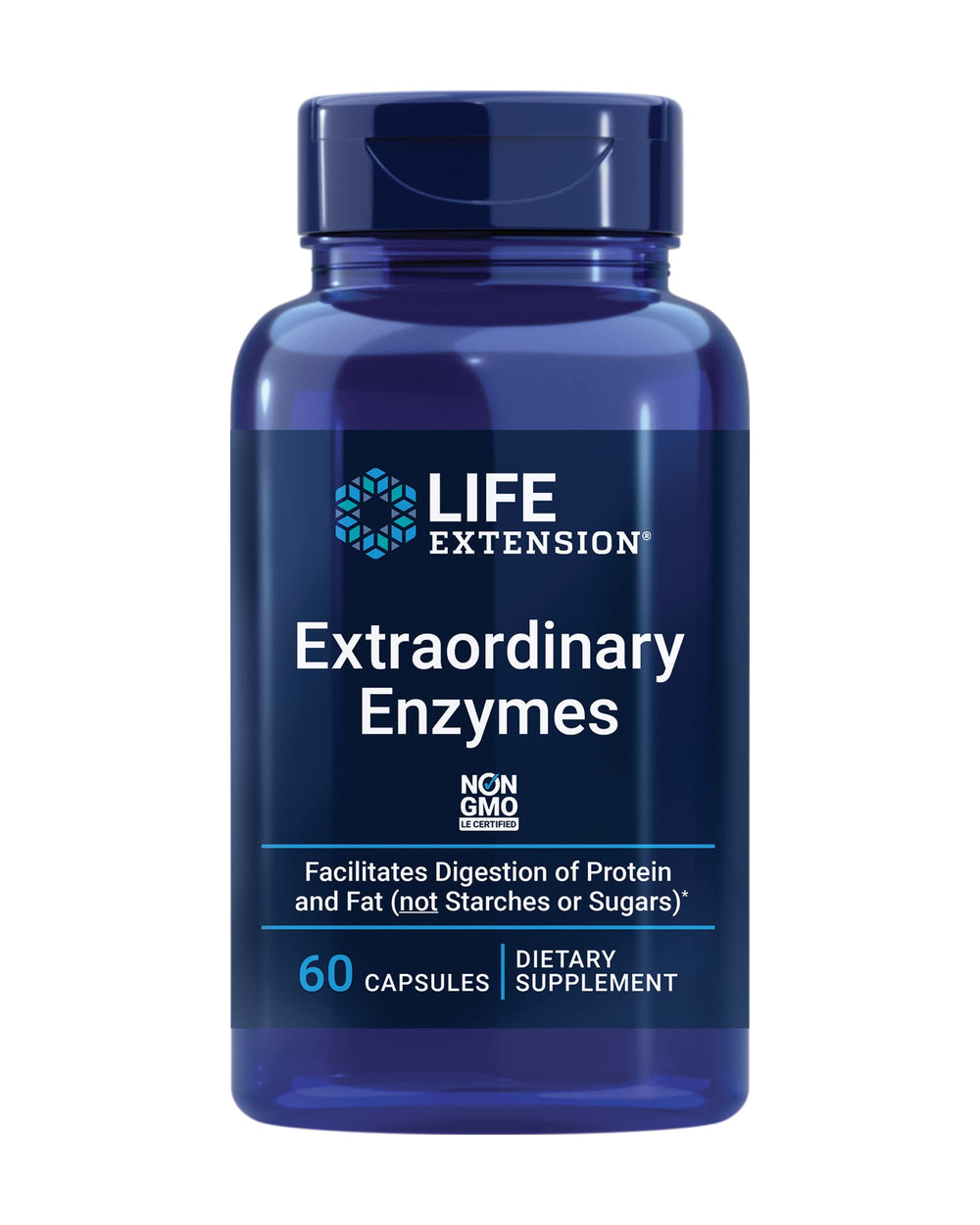 Bottle of Life Extension Extraordinary Enzymes dietary supplement.