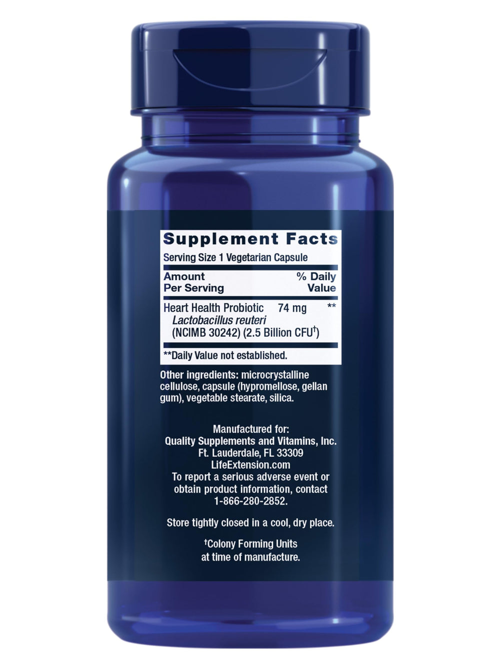 Life Extension FLORASSIST heart health capsules close-up showing easy daily use.