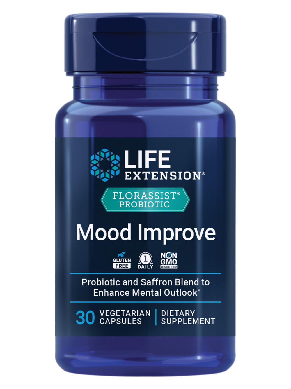 Life Extension FLORASSIST Probiotic Mood Improve bottle on white background