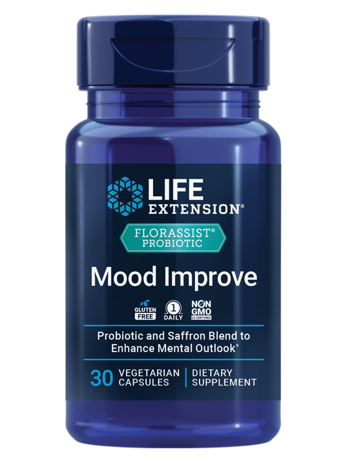 Life Extension FLORASSIST Probiotic Mood Improve bottle on white background