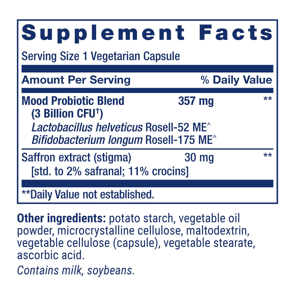 Product label showing Lactobacillus helveticus Rosell-52 and Bifidobacterium longum Rosell-175