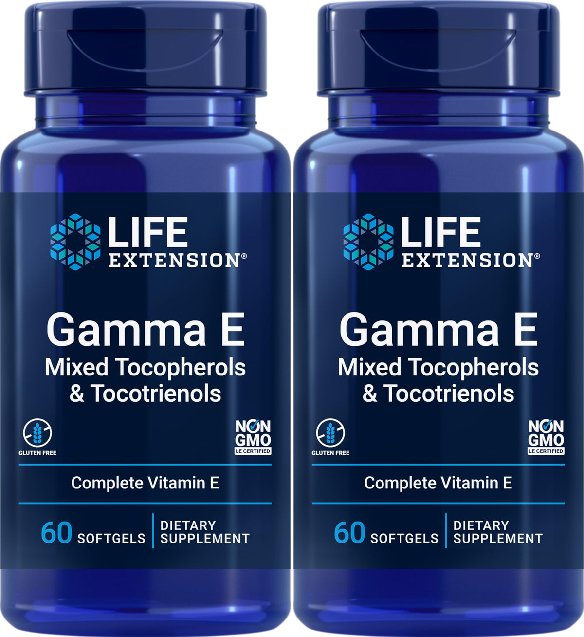 Life Extension Gamma E Mixed Tocopherols & Tocotrienols 60 Softgels Pack of 2 – bottle front view