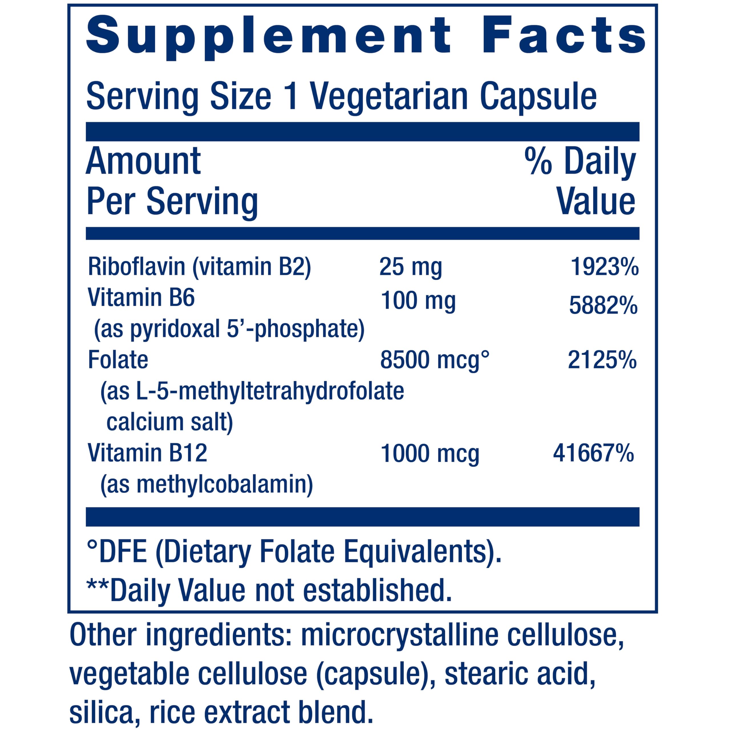 Back panel of Life Extension Homocysteine Resist bottle showing supplement facts