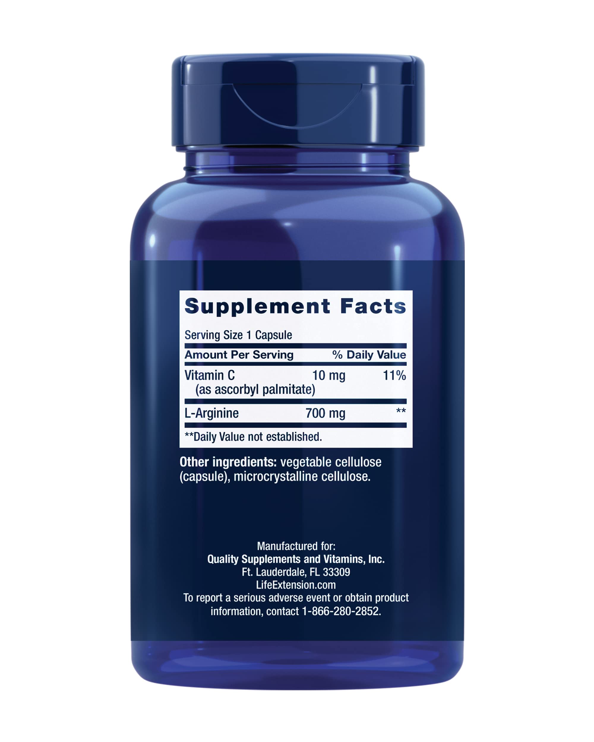 Close-up of bottle label showing 700 mg L-Arginine