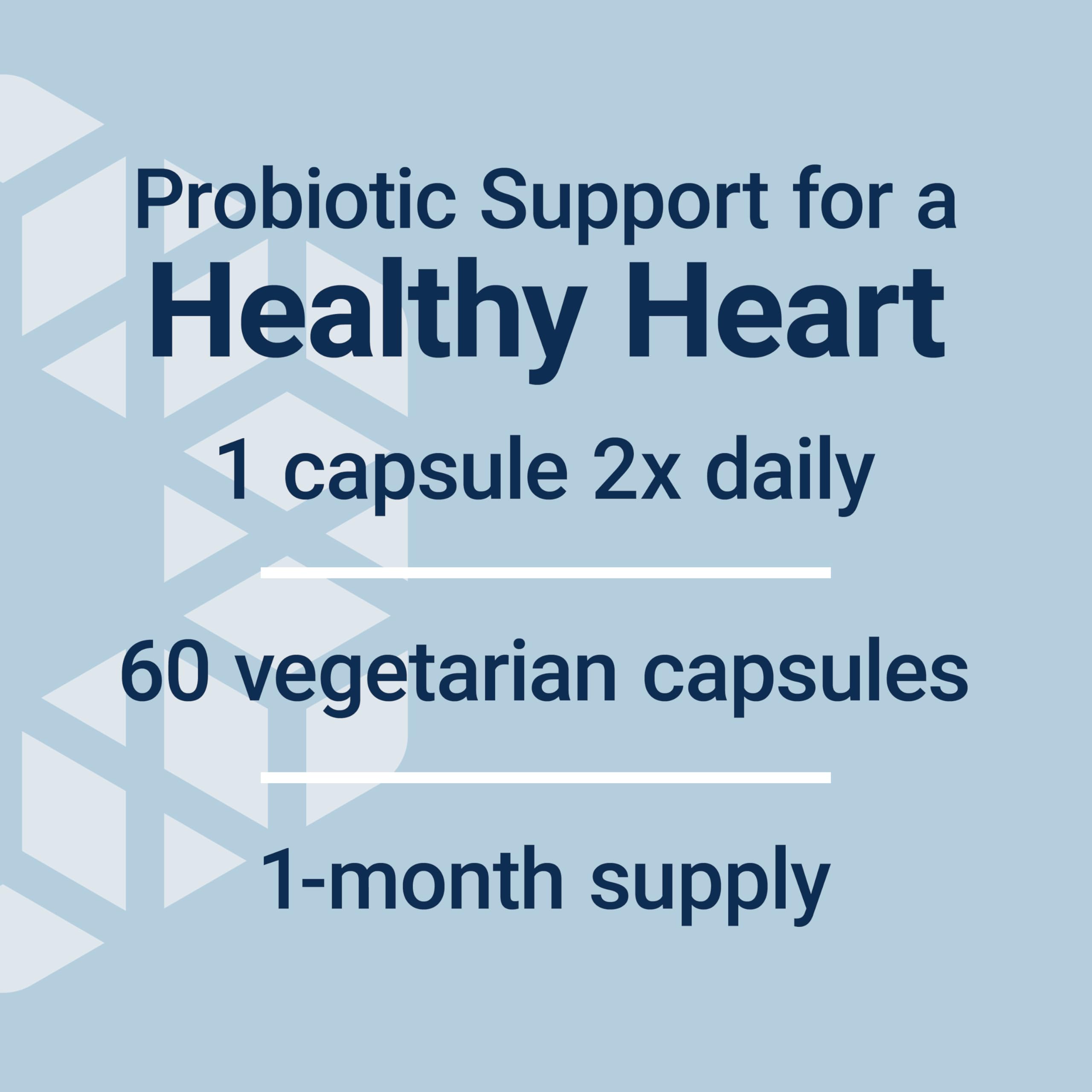 Life Extension FLORASSIST 30242 capsules image illustrates probiotic heart health support.