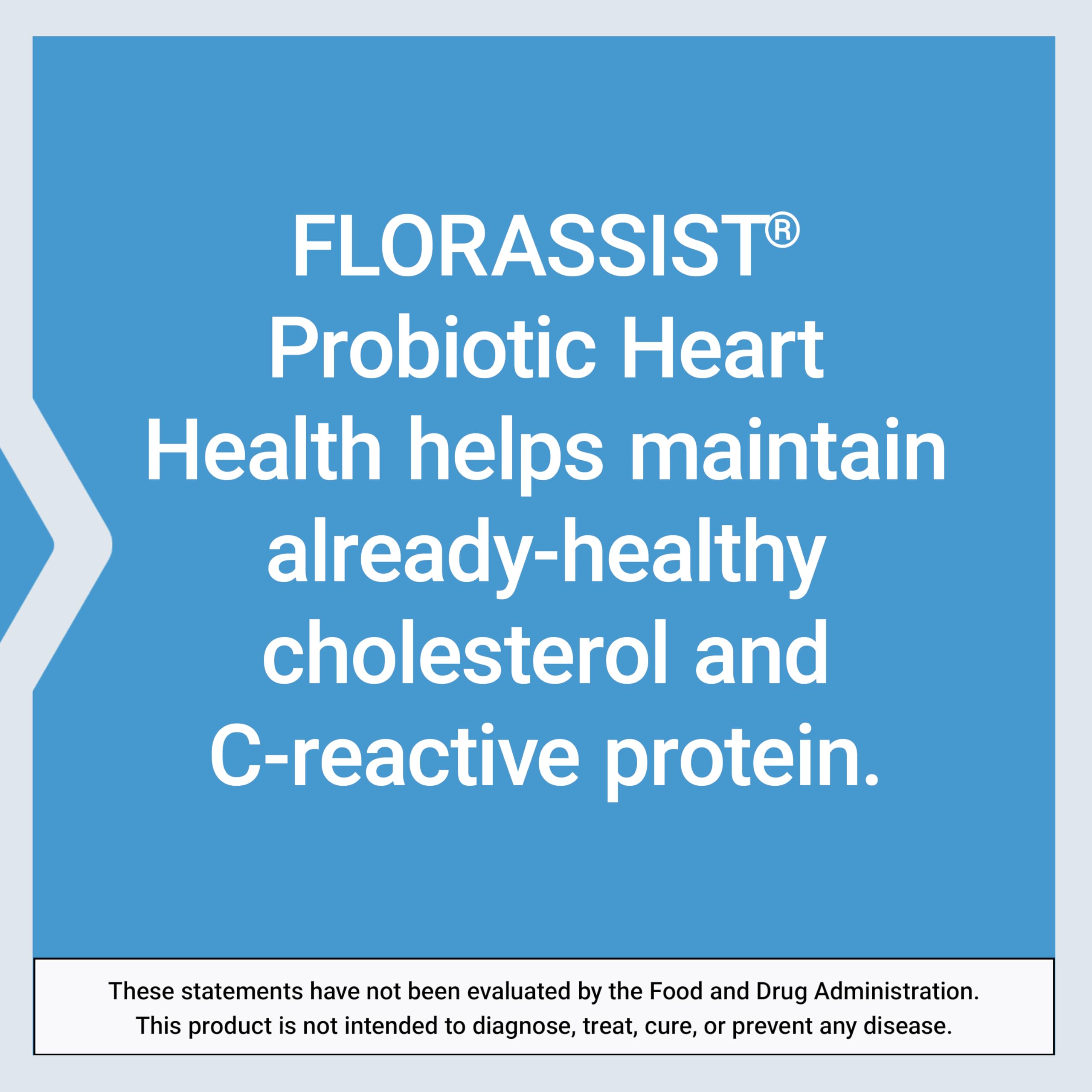 Life Extension FLORASSIST 30242 capsules image illustrates probiotic heart health support.