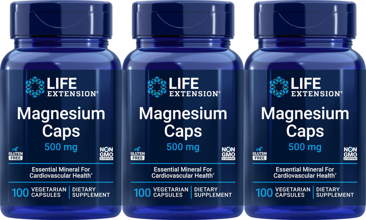 Life Extension Magnesium 500 mg 100 Vegetarian Capsules Pack 3 bottle