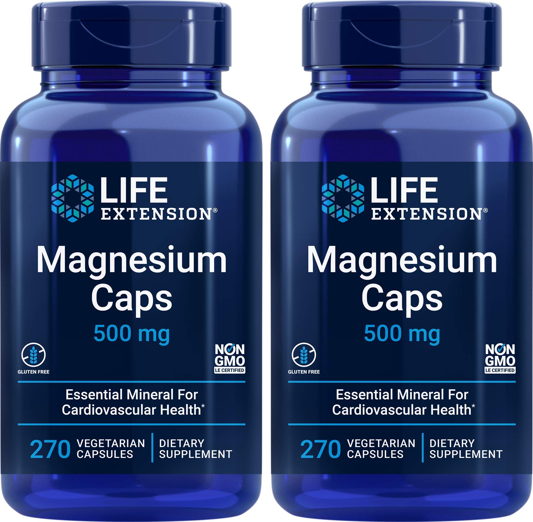 Front view of Life Extension Magnesium Caps 500mg pack (Pack of 2)