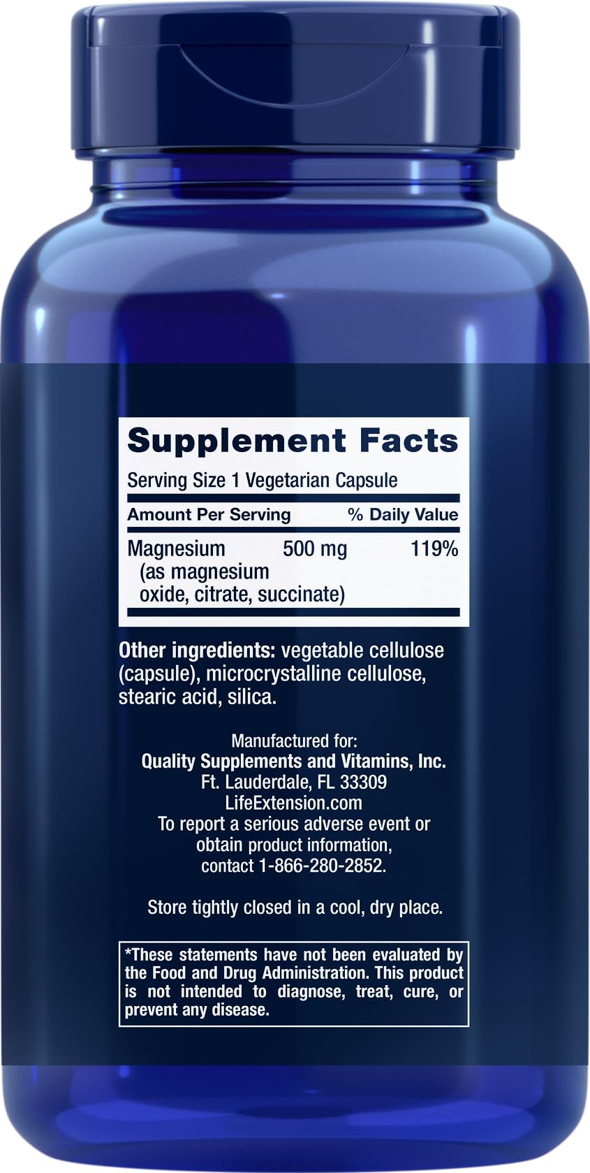 Life Extension Magnesium Caps bottle back label