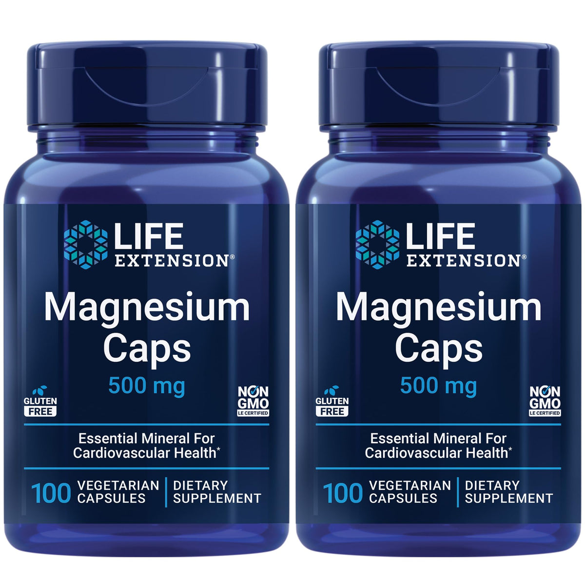 Life Extension Magnesium Caps 500 mg two-pack vegetarian capsules hero image