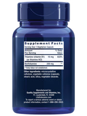 Back view of Life Extension Mega Benfotiamine bottle showing nutrition facts