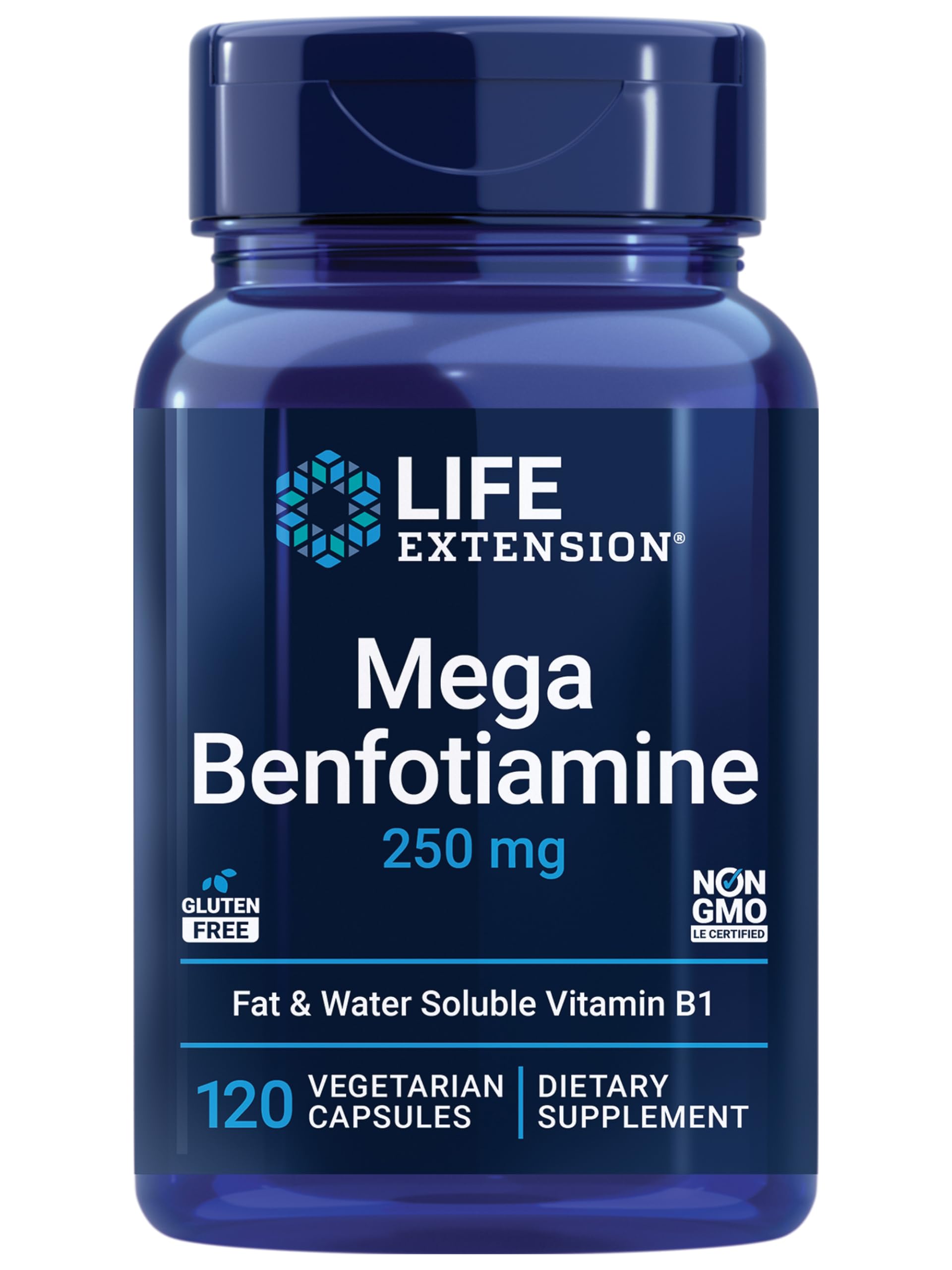 Front view of Life Extension Mega Benfotiamine bottle