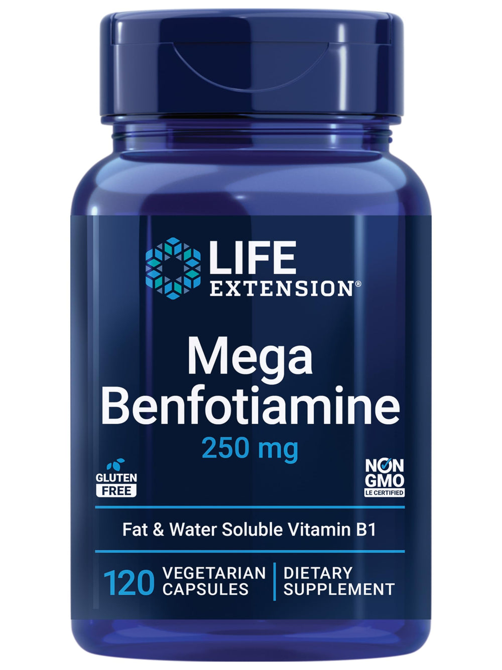 Front view of Life Extension Mega Benfotiamine bottle