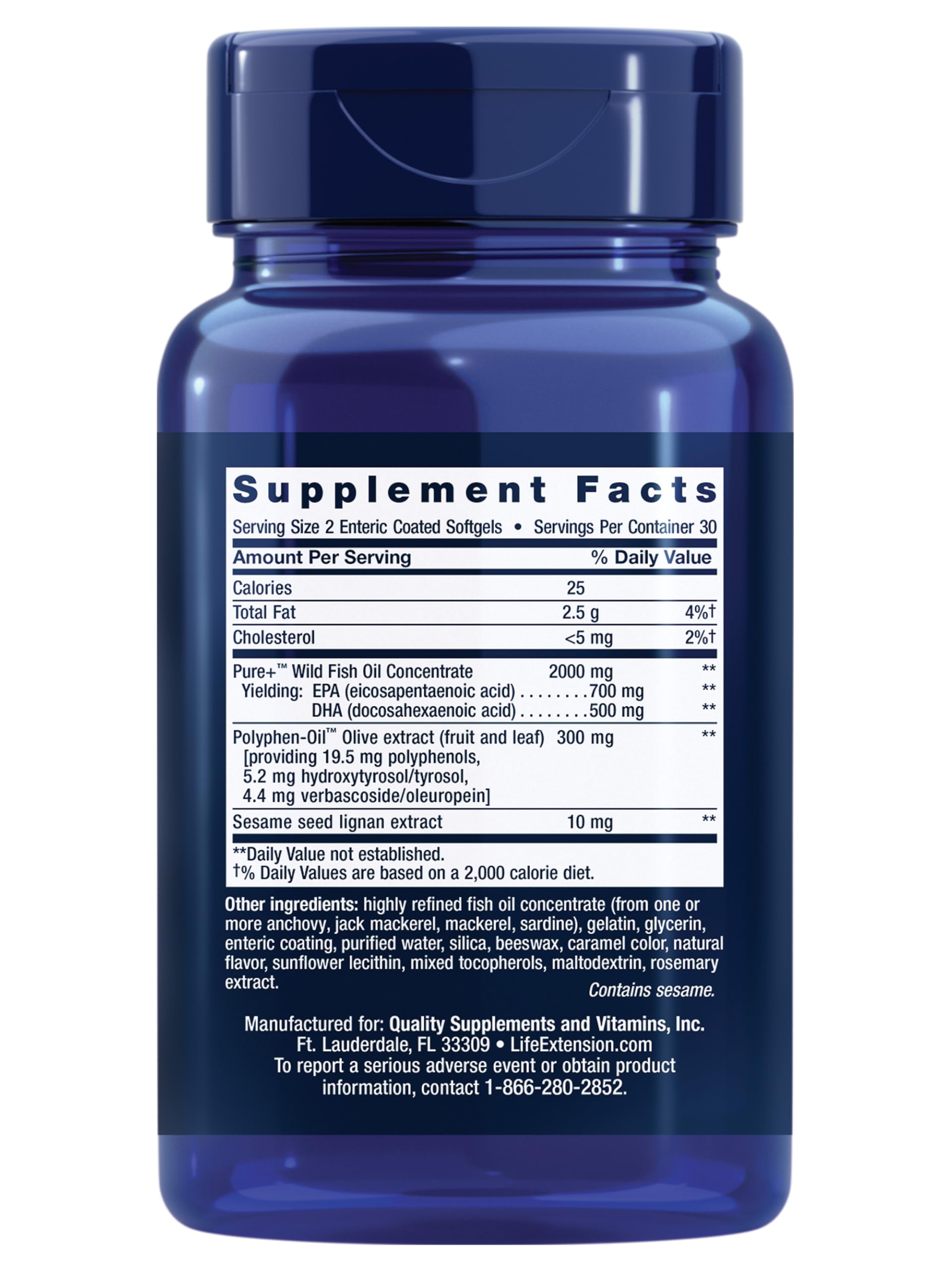 Close-up of Life Extension Omega-3 label