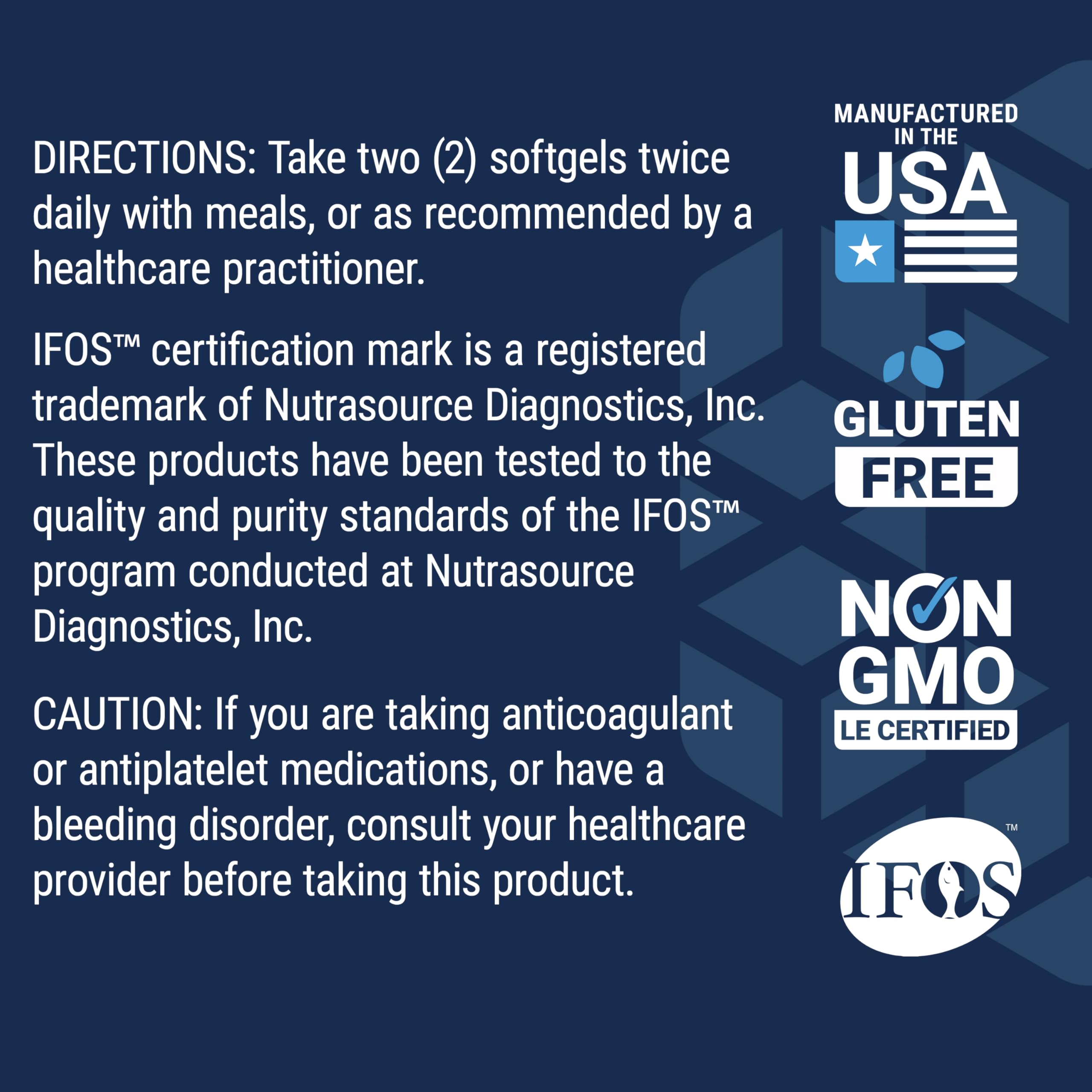 Non-GMO seal on Life Extension Omega-3 packaging