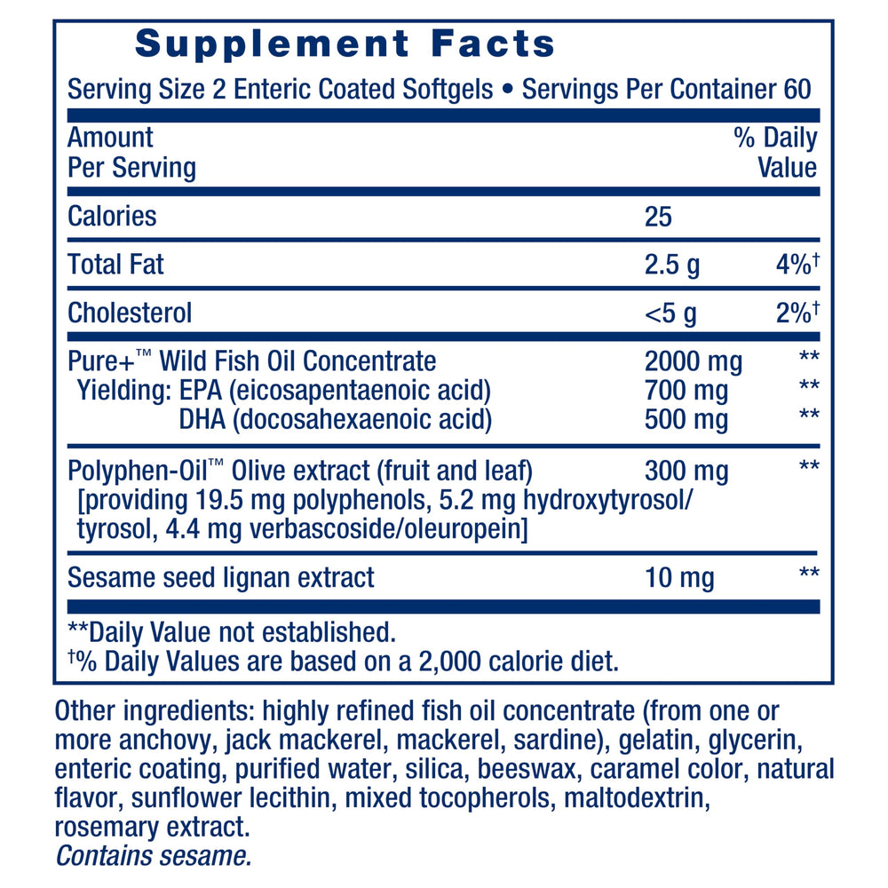 Nutritional label showing EPA and DHA