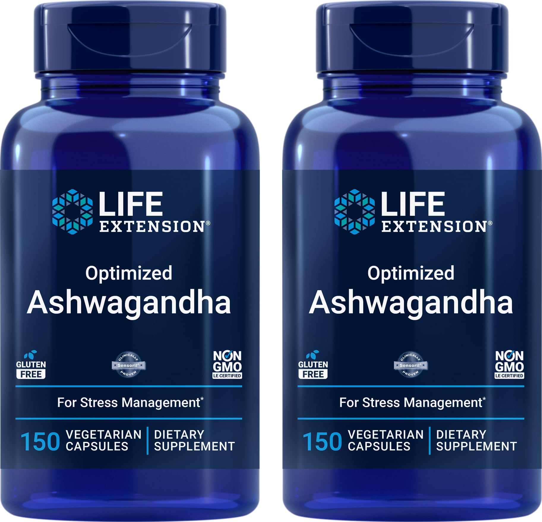 Front view of Life Extension Optimized Ashwagandha 150 Veg Caps Pack of 2