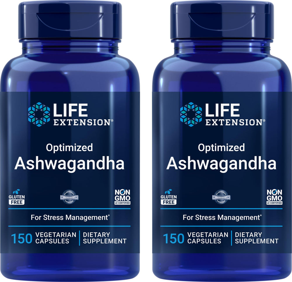 Front view of Life Extension Optimized Ashwagandha 150 Veg Caps Pack of 2