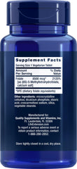 Close-up of Life Extension folate product label showing 8500 mcg DFE pack of 4