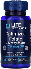 Life Extension Optimized Folate L-Methylfolate 1000 mcg Vegetarian Tablets 2-Pack Bottle 1