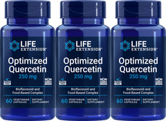 Bottle of Life Extension Optimized Quercetin Capsules with 60 vegetarian capsules per bottle, pack of 3