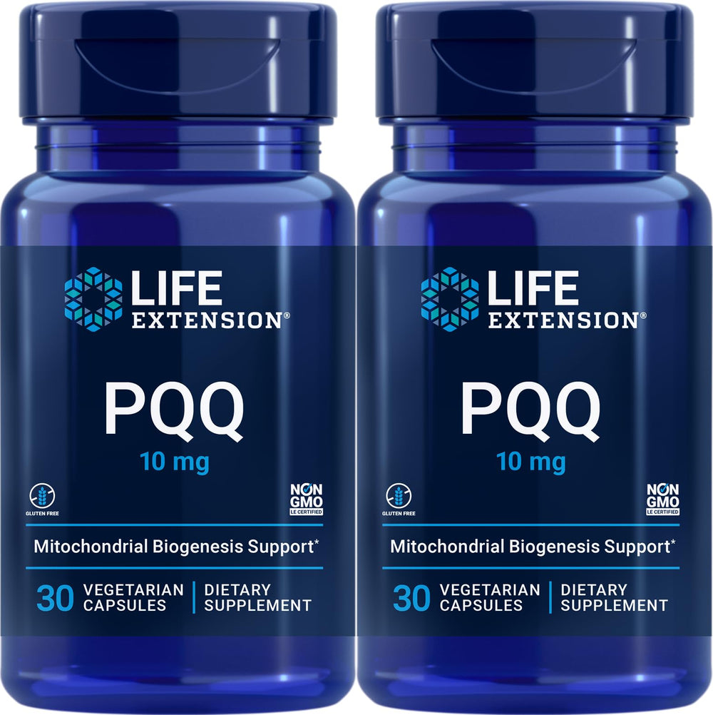 Life Extension PQQ 10 mg 60 Vegetarian Capsules Pack of 2 bottle and label