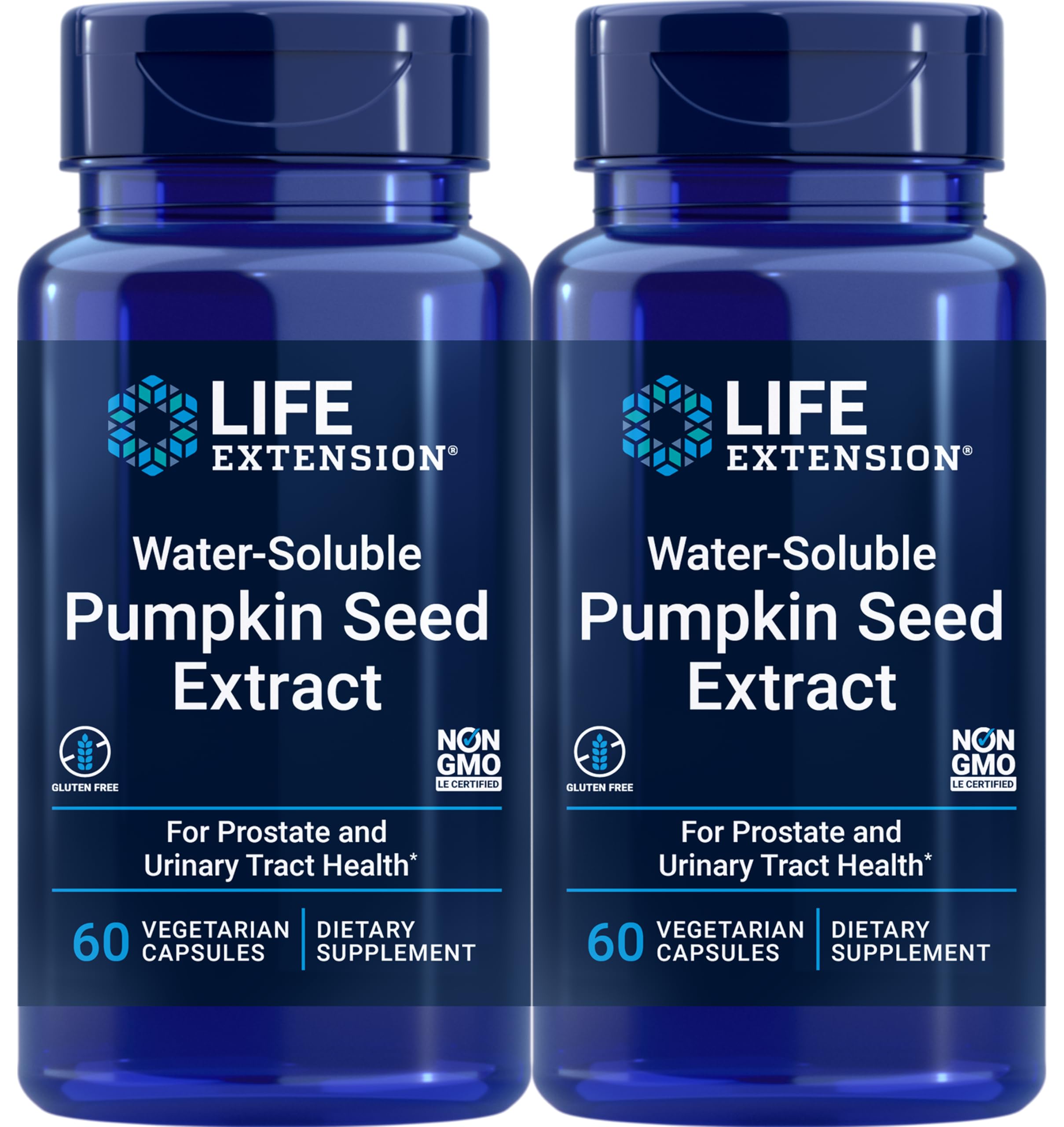Life Extension Water-Soluble Pumpkin Seed Extract – 60 Vegetarian Capsules per bottle, Pack of 2