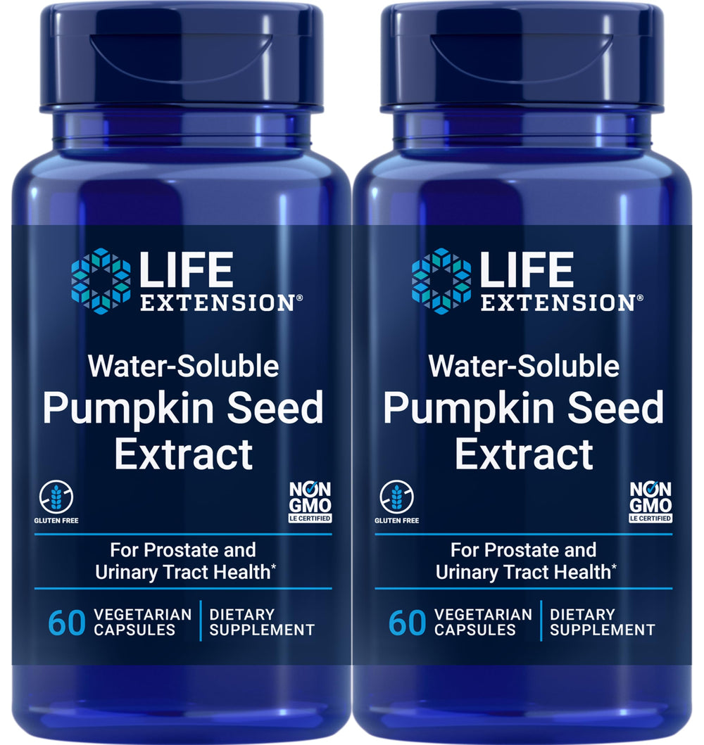 Life Extension Water-Soluble Pumpkin Seed Extract – 60 Vegetarian Capsules per bottle, Pack of 2