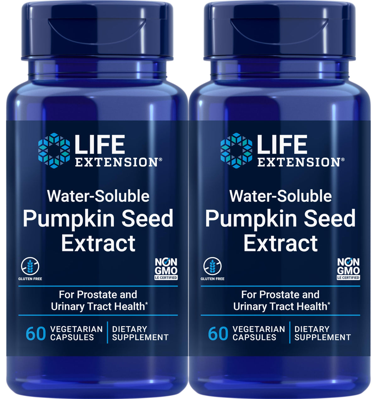 Life Extension Water-Soluble Pumpkin Seed Extract – 60 Vegetarian Capsules per bottle, Pack of 2