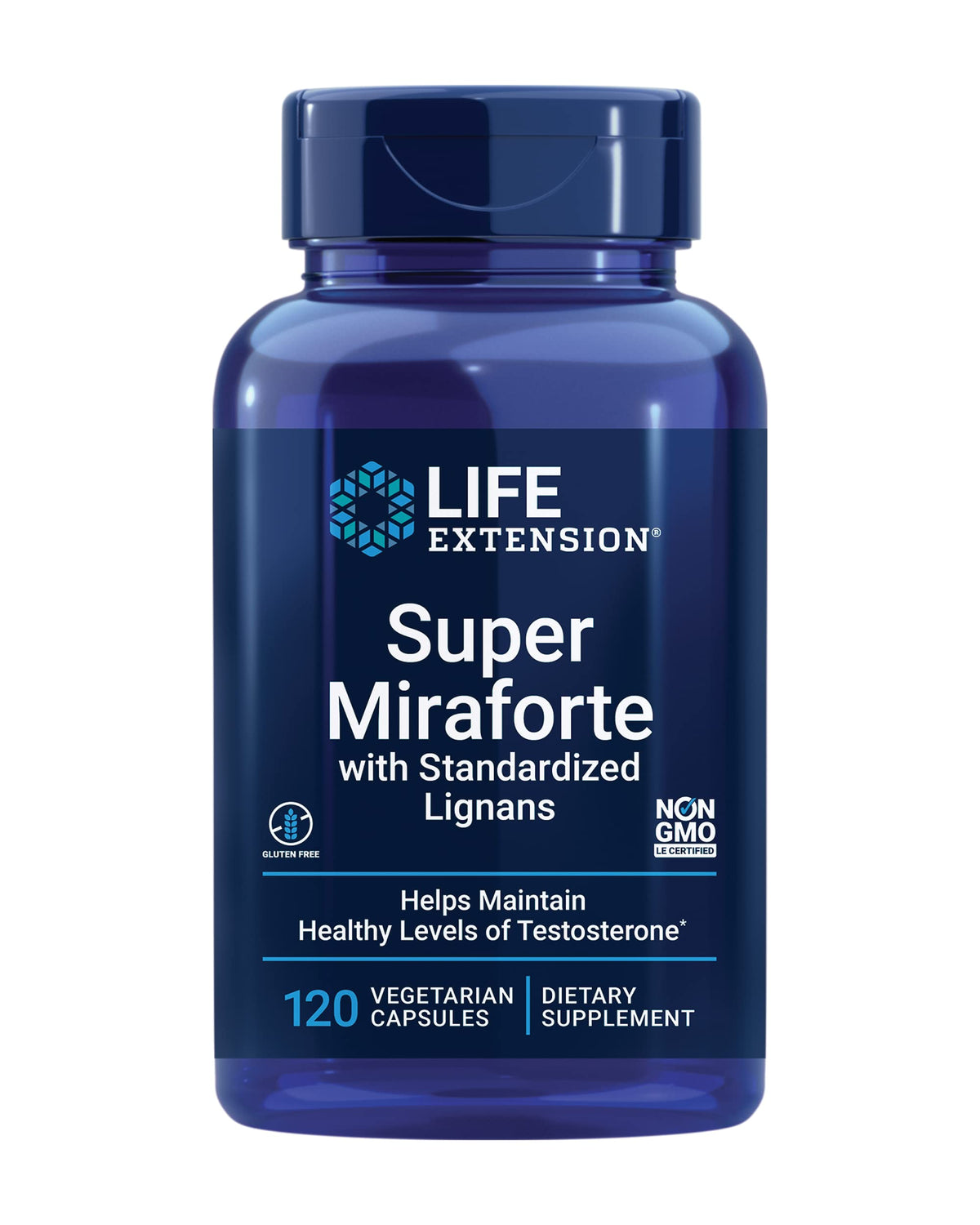 Life Extension Super Miraforte bottle and capsules on white background