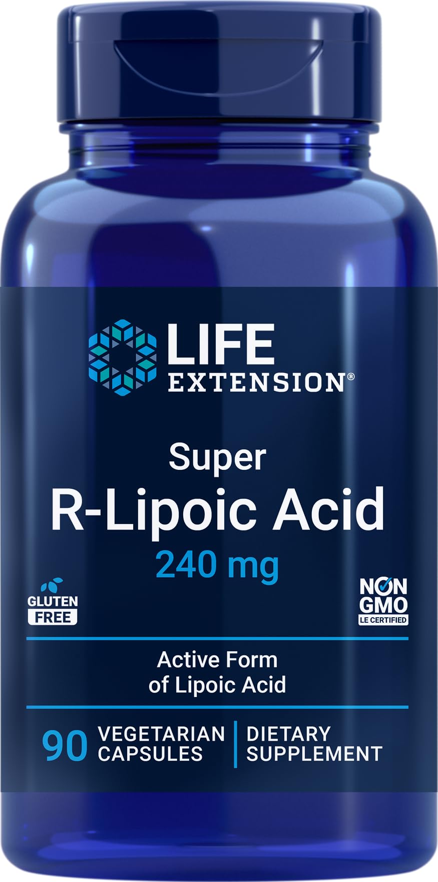 Life Extension Super R-Lipoic Acid 240 mg bottle with 90 vegetarian capsules