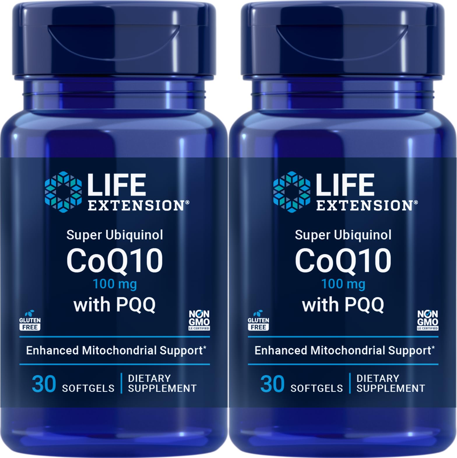 Life Extension Super Ubiquinol CoQ10 with PQQ bottles – 30 softgels, pack of 2