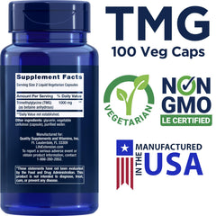 Close up of Life Extension TMG 500mg label