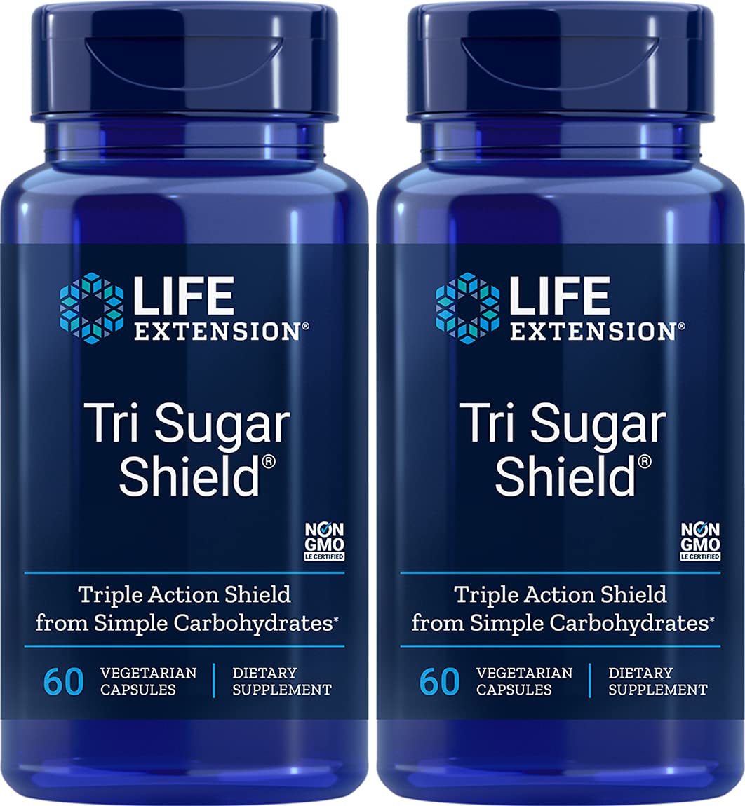 Life Extension Tri Sugar Shield bottle – 60 Vegetarian Capsules, Pack of 2 (front view)
