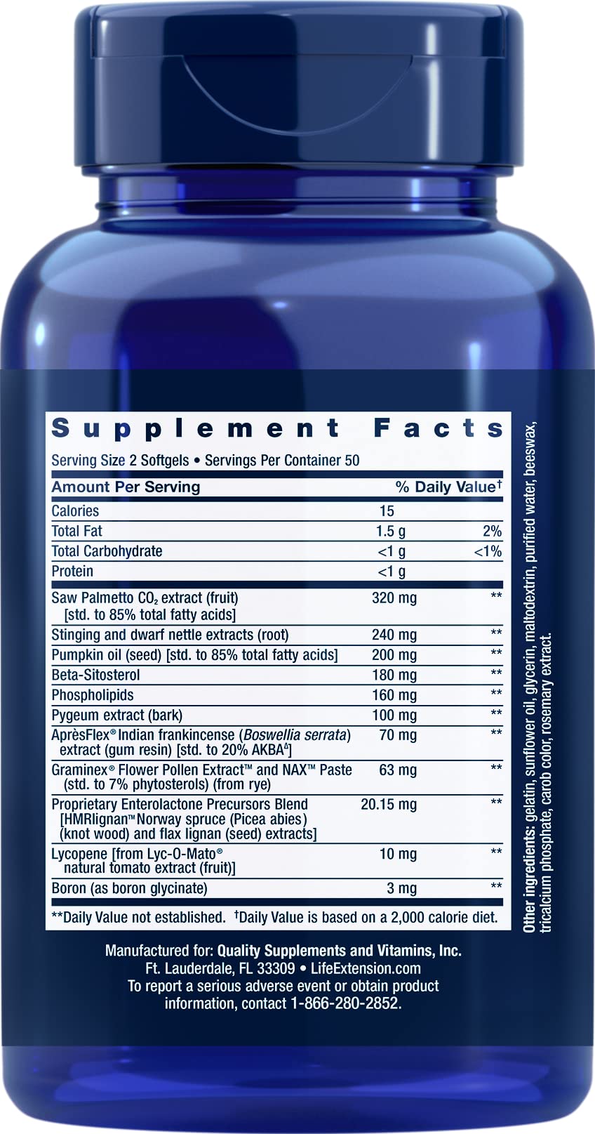 Label close-up for Life Extension Ultra Prostate Formula 100 Softgels