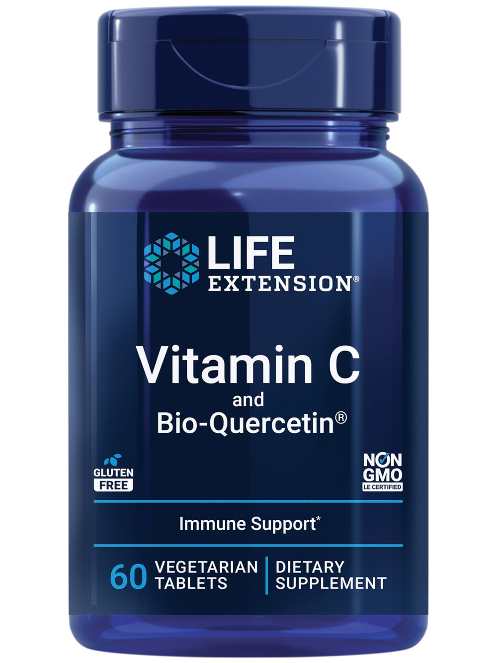 Front view of Life Extension Vitamin C + Bio-Quercetin bottle