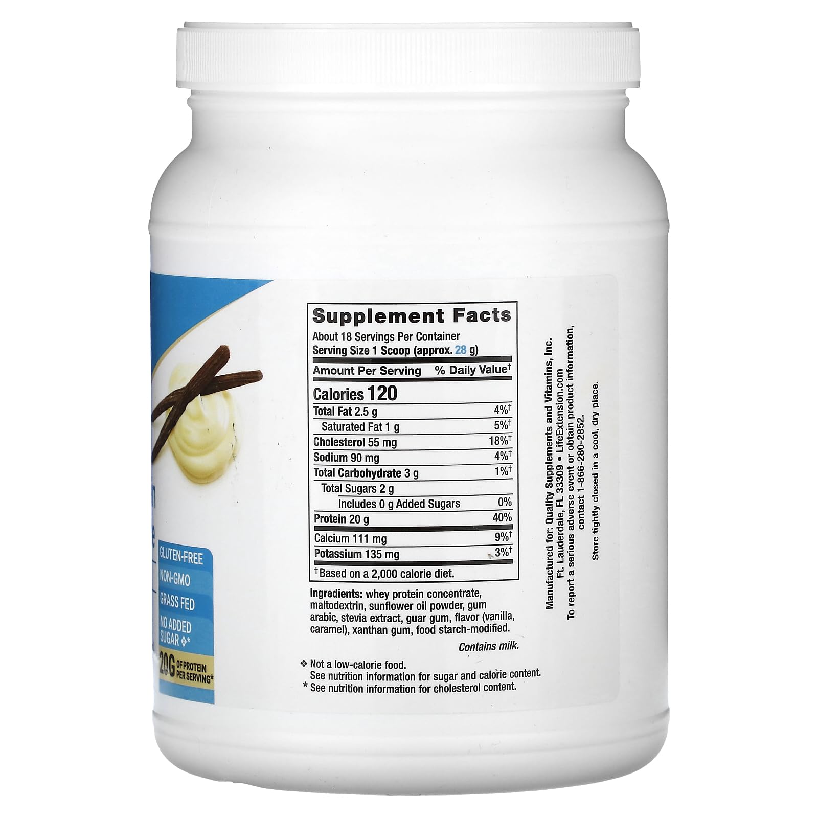 Scooping Wellness Code Whey Protein Concentrate Vanilla powder showing 20 g protein per serving