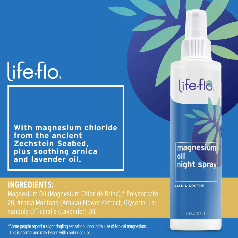 Side view of Life-flo Magnesium Oil Night Spray bottle
