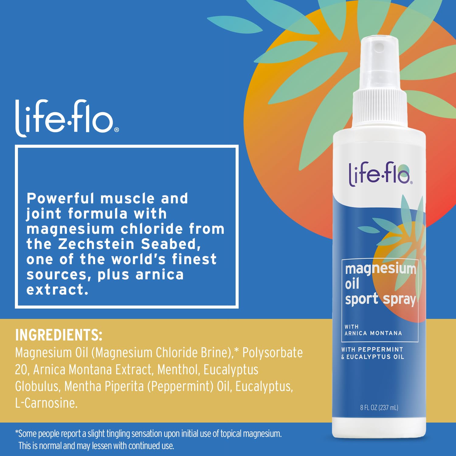 Applying Life-flo Magnesium Oil Sport Spray on skin