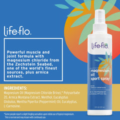 Applying Life-flo Magnesium Oil Sport Spray on skin