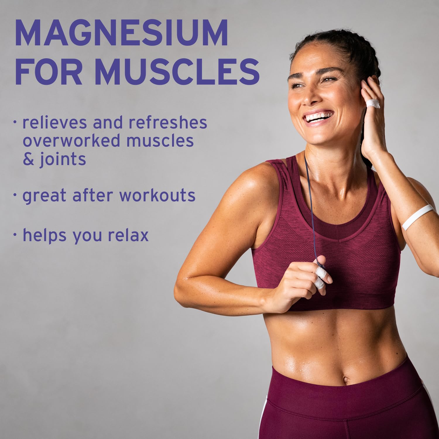 Applying magnesium oil spray to skin showing absorption